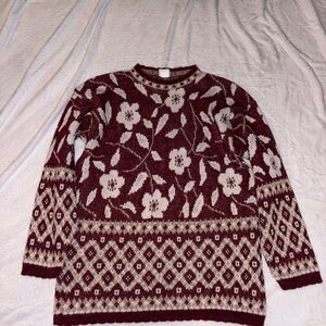 VTG 80s Christmas Holiday Time Sweater Womens Medium Sparkly Floral Pull Over